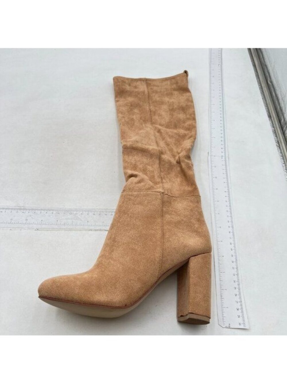 Beige Women Over The Knee Chunky High Heels Stretch Thigh High Long Boot